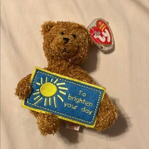 Ty Plush Bear with To Brighten Your Day Blue and Yellow Sign